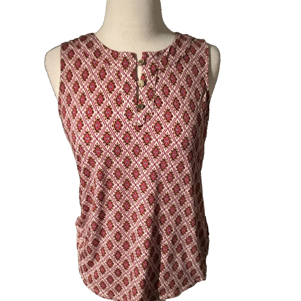 Jones Studio Petite Small Patterned Sleeveless Geometric Shirt Size PS